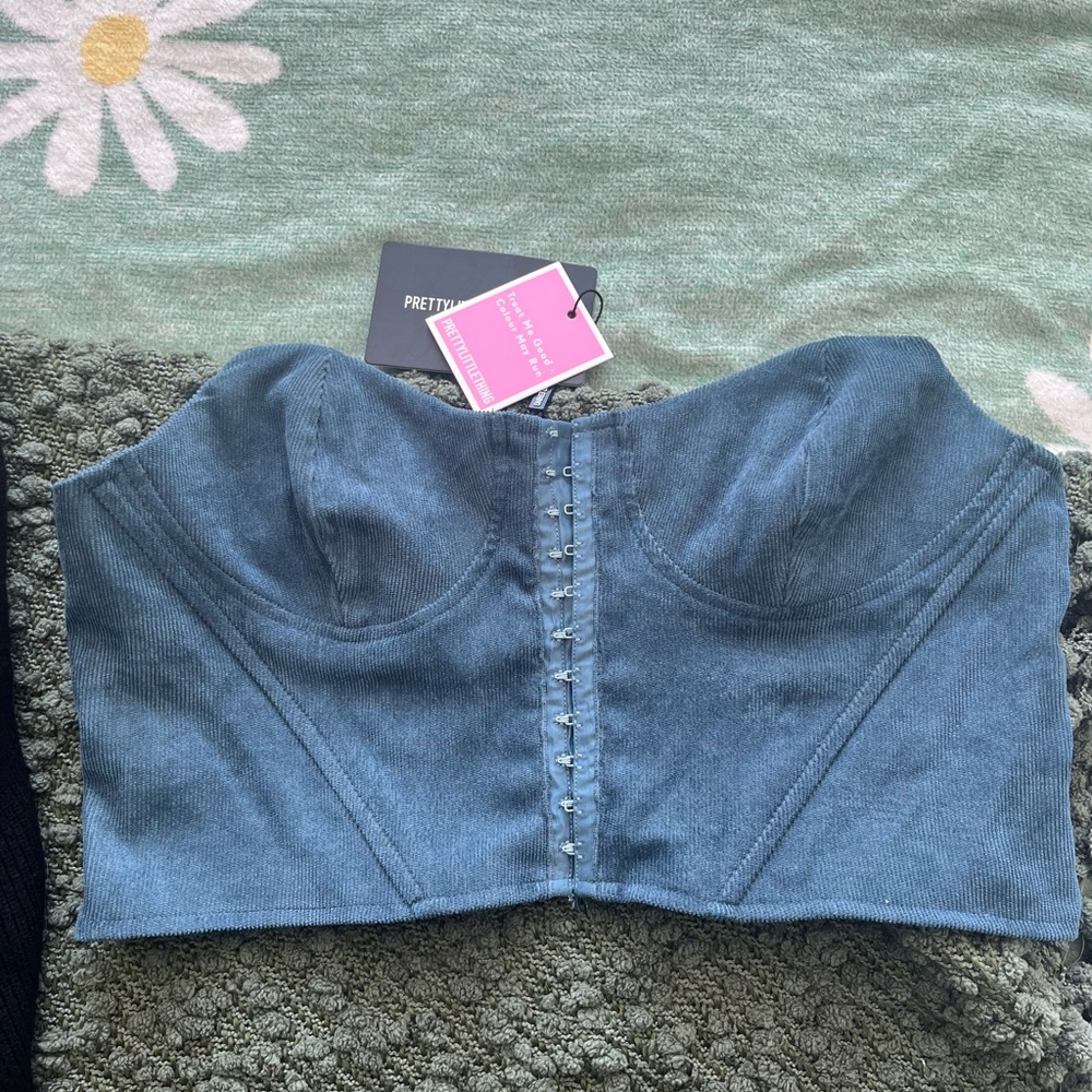 PrettyLittleThing Denim Blue Bustier Crop Top